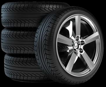 Stack of premium tires and alloy wheel